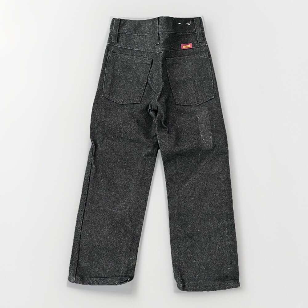 Vintage Rustler Jeans Youth Boys Sz 4 Slim Black 70-80s Straight Talon Zipper